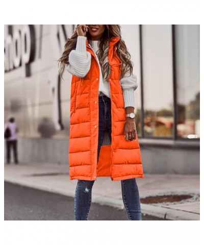 Puffer Vest Women Plus Size Winter Warm Hooded Jacket Windproof Sleeveless Long Down Vest uilted Down Padded Vest 02orange $1...