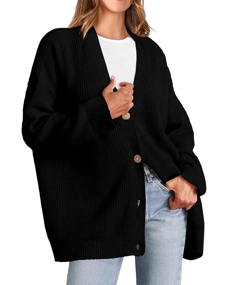 Womens Cardigan 2024 Fall Fashion Oversized Open Front Button Lightweight Cardigans Casual V Neck Sweaters Coats Black $16.36...