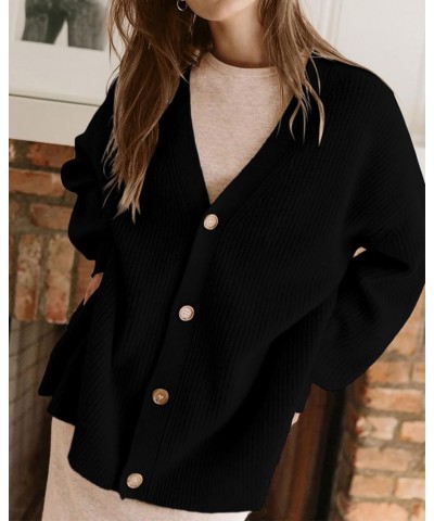 Womens Cardigan 2024 Fall Fashion Oversized Open Front Button Lightweight Cardigans Casual V Neck Sweaters Coats Black $16.36...