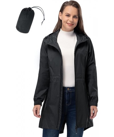 Women's Long Rain Jackets with Hood Packable Waterproof Trench Coats Windbreaker Black $17.20 Coats