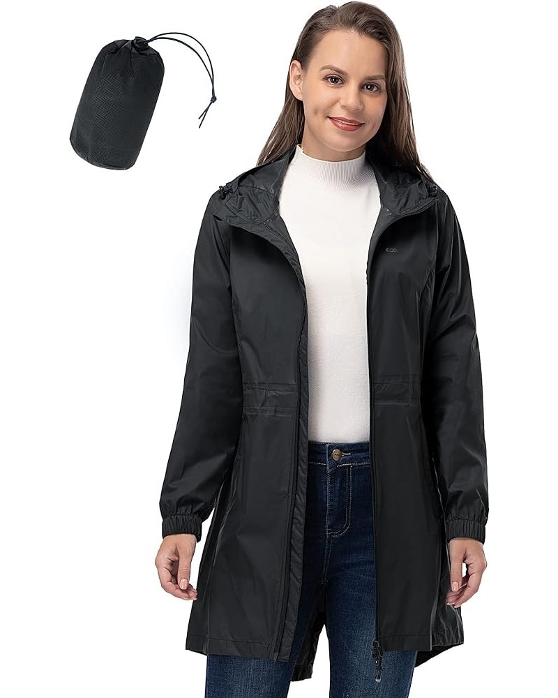 Women's Long Rain Jackets with Hood Packable Waterproof Trench Coats Windbreaker Black $17.20 Coats