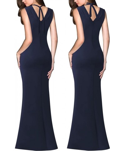 Womens V Halter Neck Zipper High Split Formal Evening Gown Wedding Prom Party Maxi Dress Solid Dark Blue $33.32 Dresses