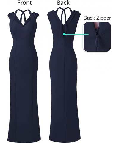 Womens V Halter Neck Zipper High Split Formal Evening Gown Wedding Prom Party Maxi Dress Solid Dark Blue $33.32 Dresses