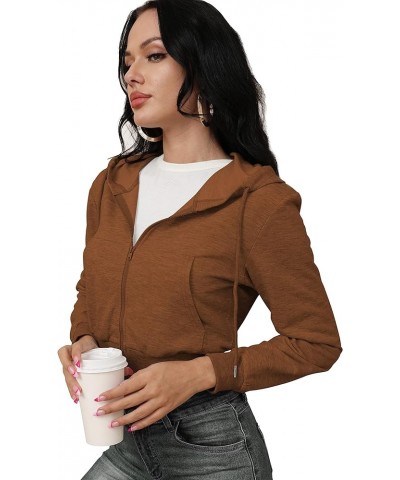 Women's Zip Up Hoodies Cropped Cardigan Jacket Drawstring Hooded Sweatshirts Casual Long Sleeve Top… Z-brown $12.80 Hoodies &...