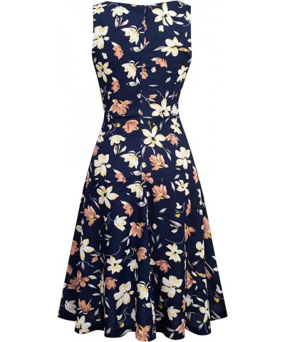 Women's Deep V Neck Casual Cocktail Skater Dress with Pockets A293 Dark Blue/Floral $15.84 Dresses