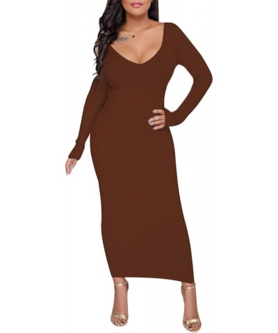 Women's Maxi Dress Sexy Bodycon Long Sleeve Pullover Hoodie Casual Slim Sweatshirt 39-brown $26.09 Dresses