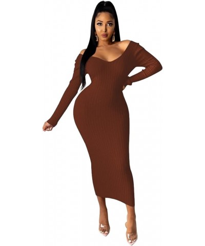 Women's Maxi Dress Sexy Bodycon Long Sleeve Pullover Hoodie Casual Slim Sweatshirt 39-brown $26.09 Dresses