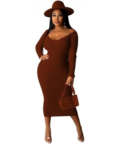 Women's Maxi Dress Sexy Bodycon Long Sleeve Pullover Hoodie Casual Slim Sweatshirt 39-brown $26.09 Dresses