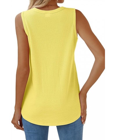 Crewneck Soft Waffle Knit Tank Top Women Loose Fit Curved Hem Cotton Beach Tops Trendy D-yellow $12.40 Tops