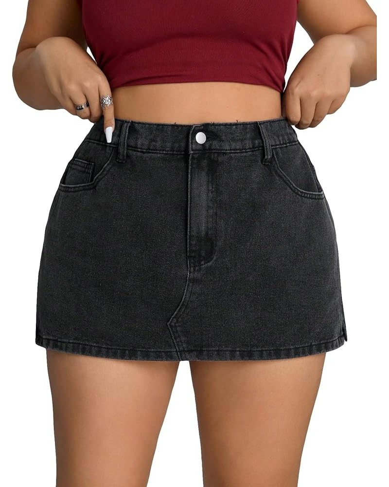 Women's Casual Wrap Button Front Asymmetrical Jean Denim Skort Skirt Shorts Black Jade $21.59 Skorts