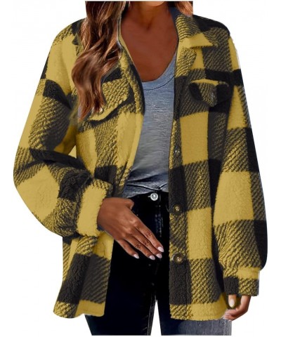 Plaid Shacket Jacket Women Boyfriend Long Sleeve Button Down Shirts 2023 Lapel Casual Fuzzy Fleece Cardigan Coats H02 Yellow ...