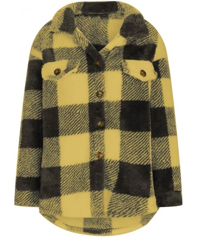 Plaid Shacket Jacket Women Boyfriend Long Sleeve Button Down Shirts 2023 Lapel Casual Fuzzy Fleece Cardigan Coats H02 Yellow ...