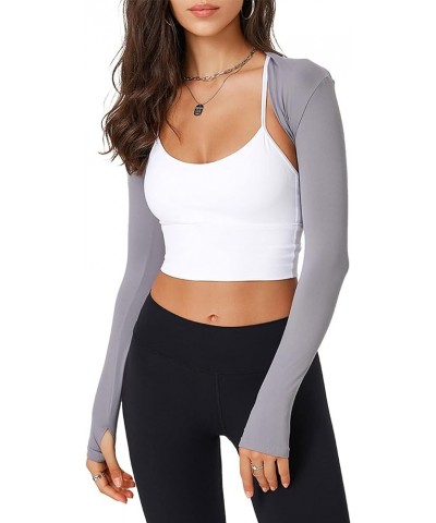 Women’s Long Sleeve Bolero Shrugs Open Front Cropped Cardigan Shrugs Athletic Workout Shrugs Grey $13.76 Sweaters