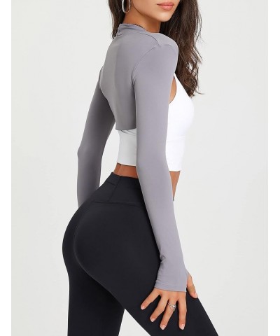 Women’s Long Sleeve Bolero Shrugs Open Front Cropped Cardigan Shrugs Athletic Workout Shrugs Grey $13.76 Sweaters