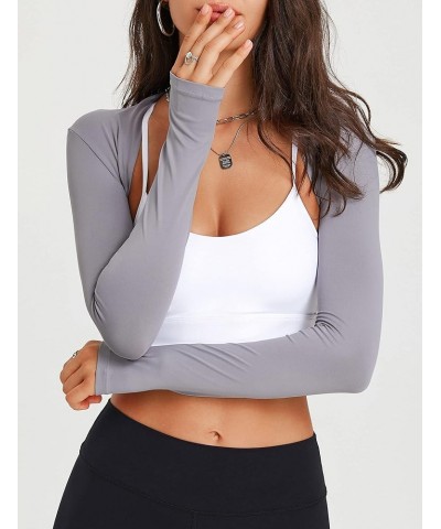 Women’s Long Sleeve Bolero Shrugs Open Front Cropped Cardigan Shrugs Athletic Workout Shrugs Grey $13.76 Sweaters