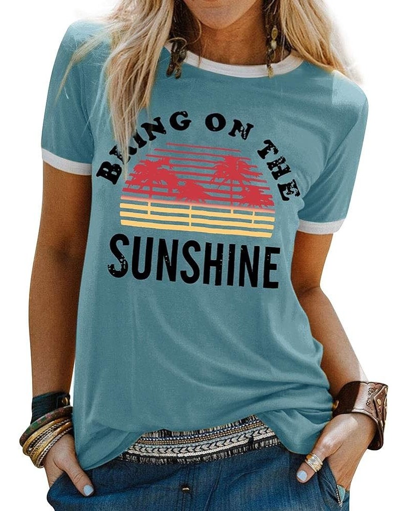 You are My Sunshine Graphic T-Shirt Vintage Tees Short Sleeves for Women Summer Tops A1-teal $11.39 T-Shirts