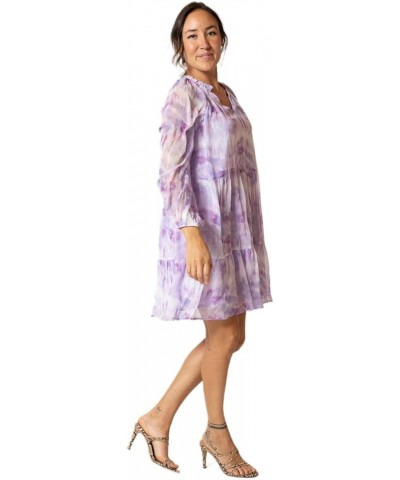 summerballoon Sleeve Flowing Women Dress Purple Tiedye Flower $22.80 Dresses