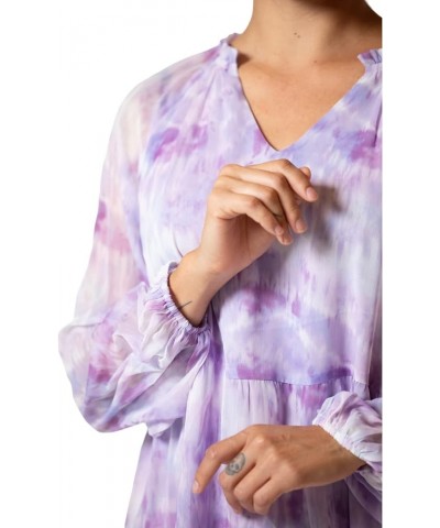 summerballoon Sleeve Flowing Women Dress Purple Tiedye Flower $22.80 Dresses