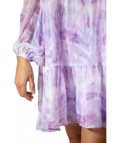 summerballoon Sleeve Flowing Women Dress Purple Tiedye Flower $22.80 Dresses