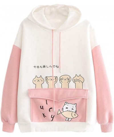 Women Hoodies Sweatshirt Japanese Kawaii Style Kitty Cat Print Hooded Pullovers Tops Long Sleeve for Womens 01bpink $9.88 Act...