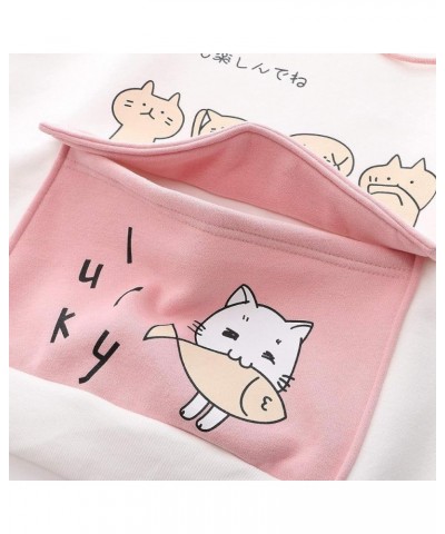 Women Hoodies Sweatshirt Japanese Kawaii Style Kitty Cat Print Hooded Pullovers Tops Long Sleeve for Womens 01bpink $9.88 Act...