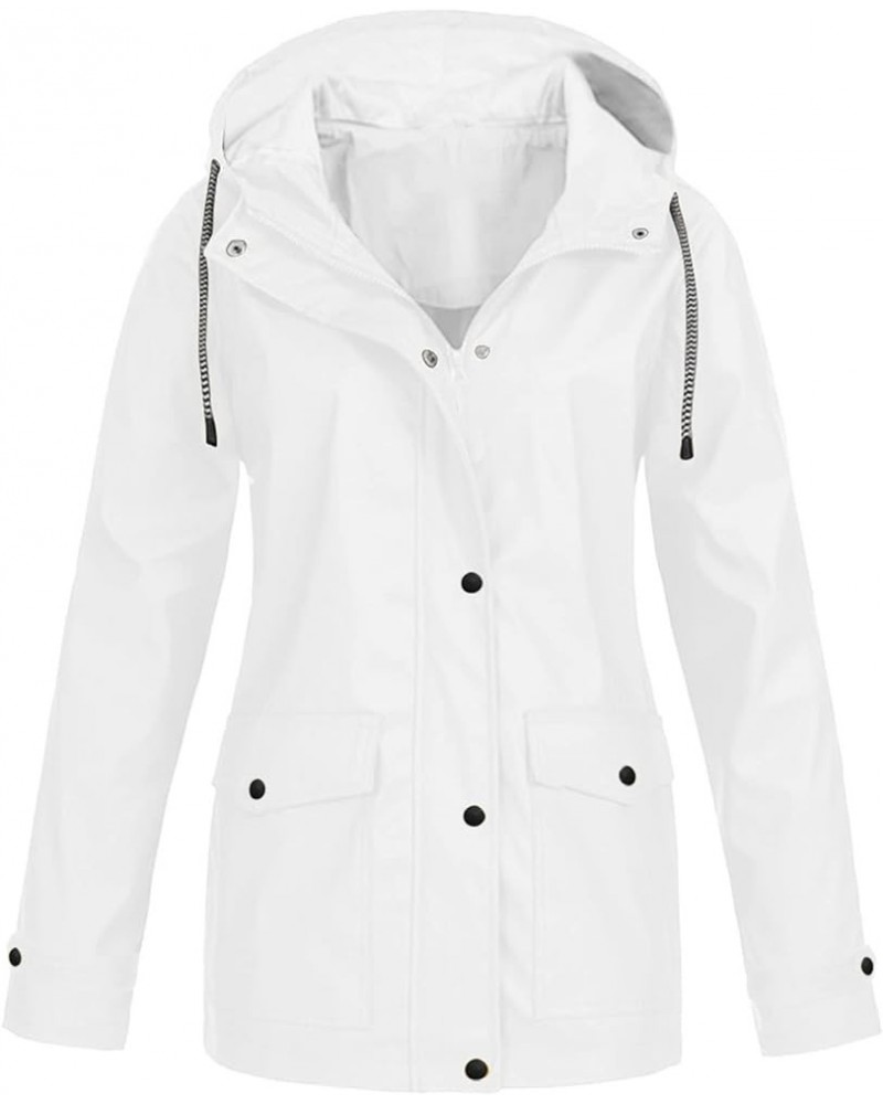 Women's Rain Jacket Waterproof Rain Coat Plus Size Rain Jacket Windproof Outdoor Raincoat with Pockets 01-white $12.05 Coats