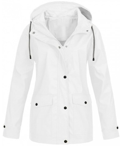 Women's Rain Jacket Waterproof Rain Coat Plus Size Rain Jacket Windproof Outdoor Raincoat with Pockets 01-white $12.05 Coats