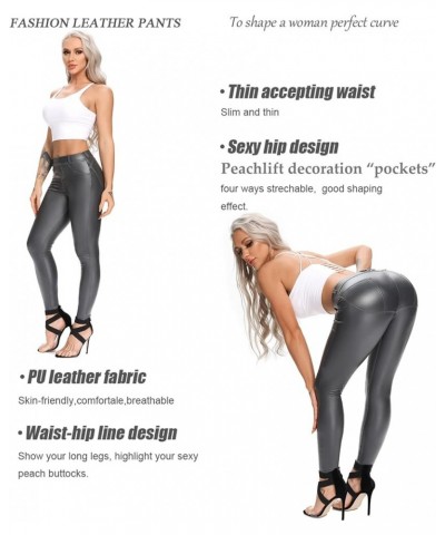 Women's Faux Leather Pants High Waisted Pu Leggings Stretchy Black Tights 1 Grey $16.19 Leggings