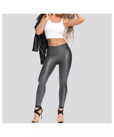 Women's Faux Leather Pants High Waisted Pu Leggings Stretchy Black Tights 1 Grey $16.19 Leggings