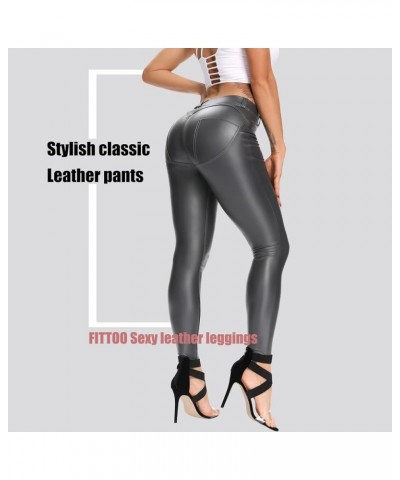 Women's Faux Leather Pants High Waisted Pu Leggings Stretchy Black Tights 1 Grey $16.19 Leggings