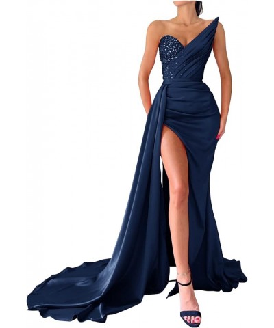 Strapless Mermaid Prom Dresses 2023 Beaded Formal Evening Gowns V Neck Slit Party Dresses for Women Navy Blue $48.49 Dresses