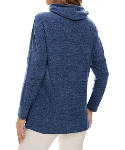 Womens Long Sleeve Cowl Neck Casual Sweatshirts Tunic Tops Blouse with Pockets 10 Dark Blue $11.75 Tops