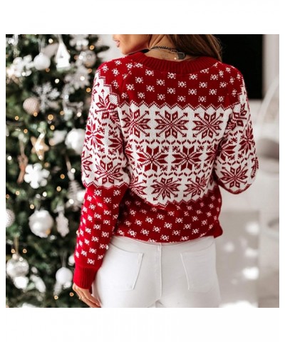 Patterns Reindeer Ugly Christmas Sweater Jumper Pullover Tops Red-color Block $22.94 Sweaters