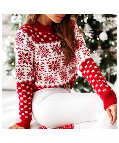 Patterns Reindeer Ugly Christmas Sweater Jumper Pullover Tops Red-color Block $22.94 Sweaters