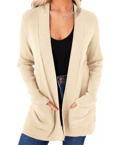 Womens Open Front Cardigans Casual Long Sleeve Classic Knit Sweater Outerwear with Pockets A_beige/Cream Yellow $21.83 Sweaters