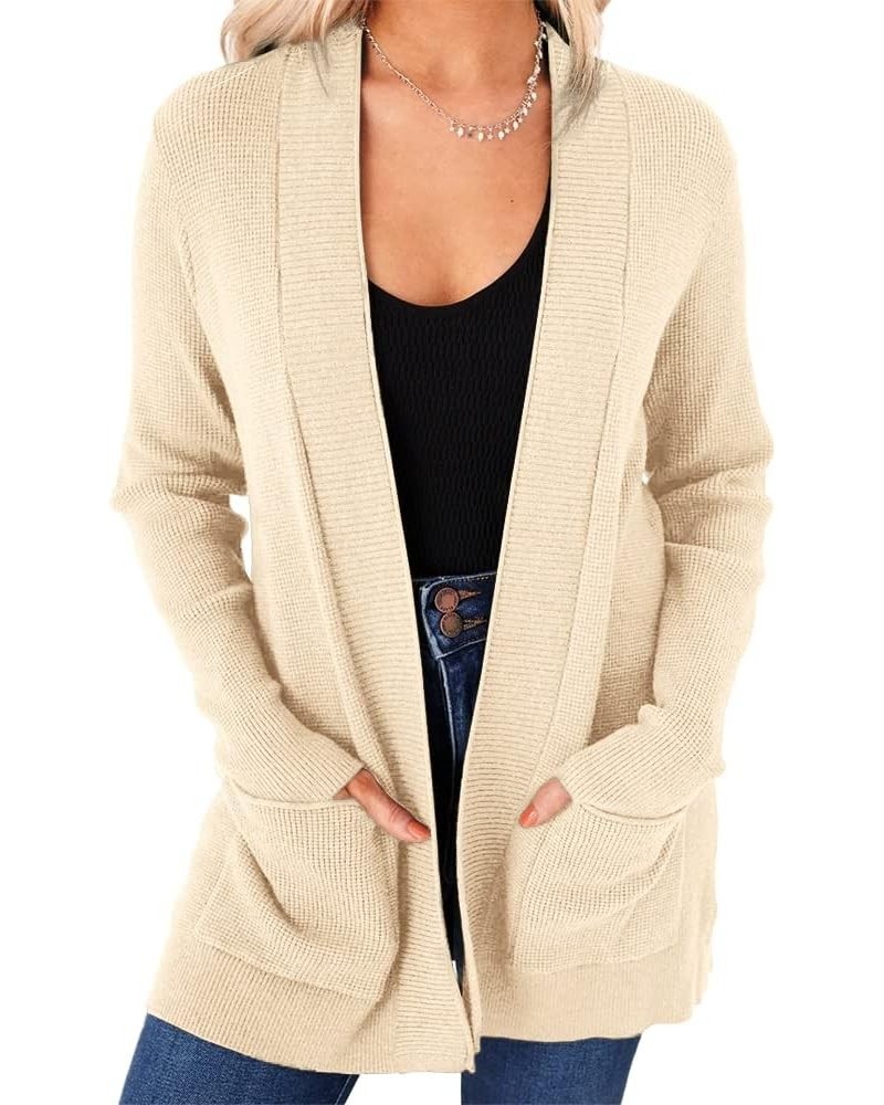 Womens Open Front Cardigans Casual Long Sleeve Classic Knit Sweater Outerwear with Pockets A_beige/Cream Yellow $21.83 Sweaters