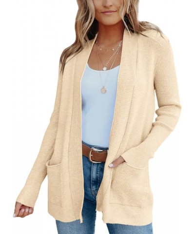 Womens Open Front Cardigans Casual Long Sleeve Classic Knit Sweater Outerwear with Pockets A_beige/Cream Yellow $21.83 Sweaters