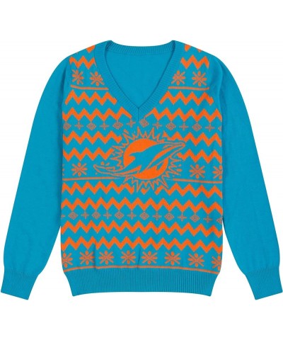 Women's NFL Team Logo Ugly Holiday V-Neck Sweater Miami Dolphins Team Color $6.94 Sweaters