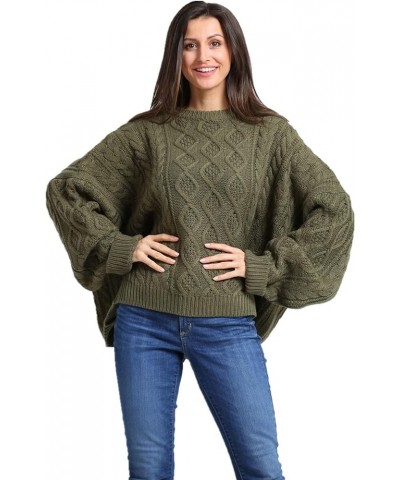 Women's Casual Pullover Cable-Knit Oversize Sweater Green $24.60 Sweaters