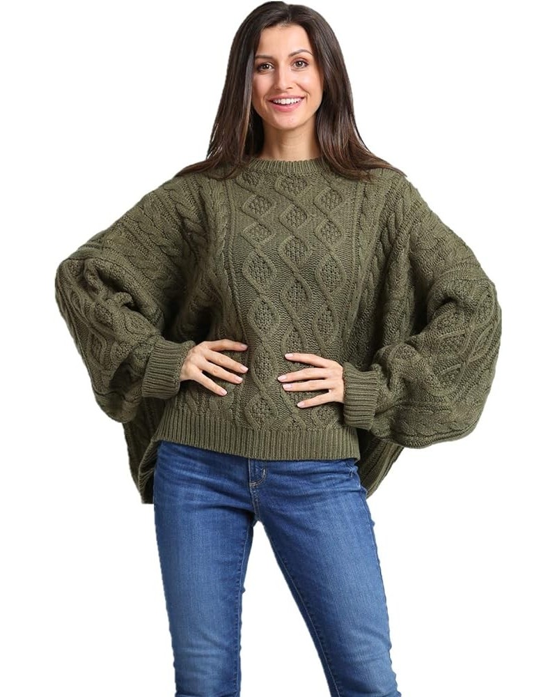 Women's Casual Pullover Cable-Knit Oversize Sweater Green $24.60 Sweaters