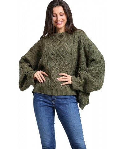 Women's Casual Pullover Cable-Knit Oversize Sweater Green $24.60 Sweaters