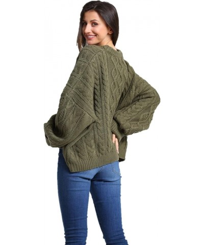 Women's Casual Pullover Cable-Knit Oversize Sweater Green $24.60 Sweaters