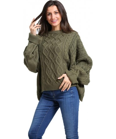 Women's Casual Pullover Cable-Knit Oversize Sweater Green $24.60 Sweaters