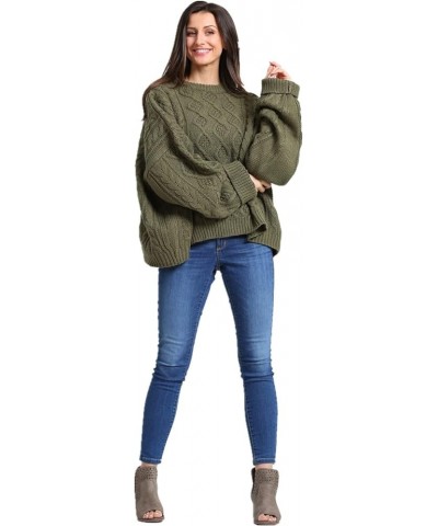 Women's Casual Pullover Cable-Knit Oversize Sweater Green $24.60 Sweaters