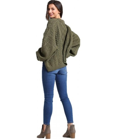 Women's Casual Pullover Cable-Knit Oversize Sweater Green $24.60 Sweaters