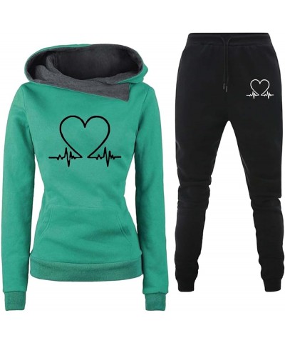 2 Piece Women Solid Color Hooded Sweatshirts and Pants Tracksuit Sport Suit Women Hoodie Tracksuit Joggers Pants Z4-green $17...