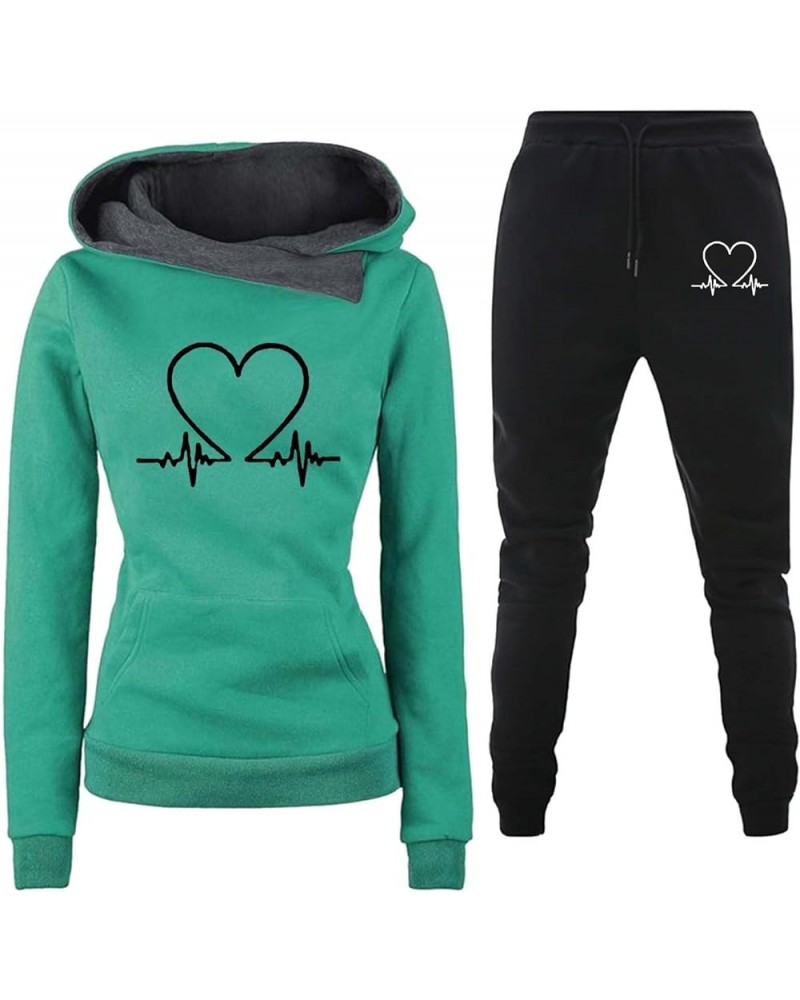 2 Piece Women Solid Color Hooded Sweatshirts and Pants Tracksuit Sport Suit Women Hoodie Tracksuit Joggers Pants Z4-green $17...