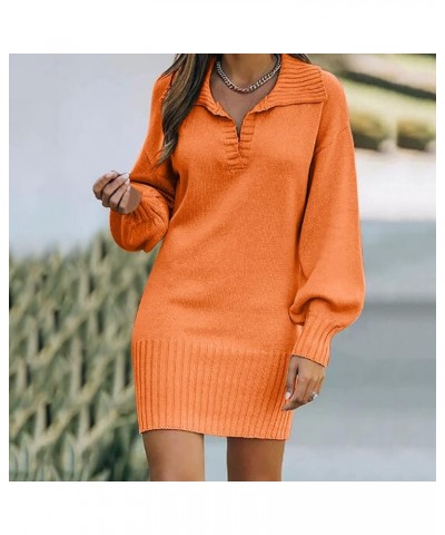 Women's Long Sleeve Fashionable Solid Sweater Wool Dress 2023 Bodycon Knitted Sweater Dress Orange $12.48 Sweaters