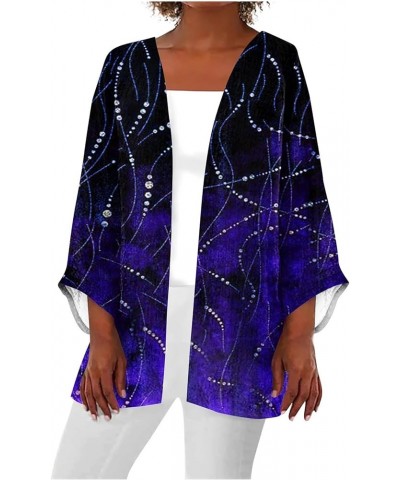 3/4 Sleeve Long Bohemia Cardigan Womens Homewear Spring Cosy for Women Collarless Print Loose Peplum 01-dark Purple $10.79 Sw...