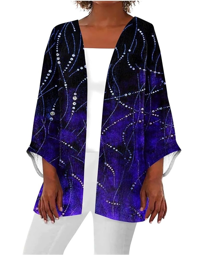 3/4 Sleeve Long Bohemia Cardigan Womens Homewear Spring Cosy for Women Collarless Print Loose Peplum 01-dark Purple $10.79 Sw...